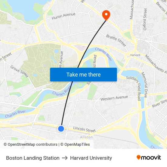 Boston Landing Station to Harvard University map