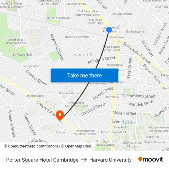Porter Square Hotel Cambridge to Harvard University map