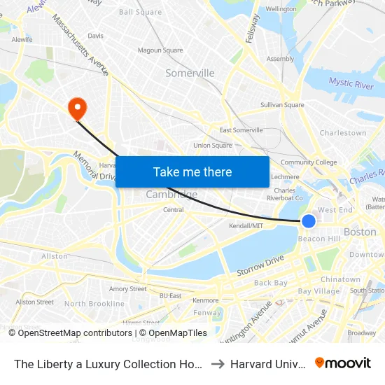 The Liberty a Luxury Collection Hotel Boston to Harvard University map