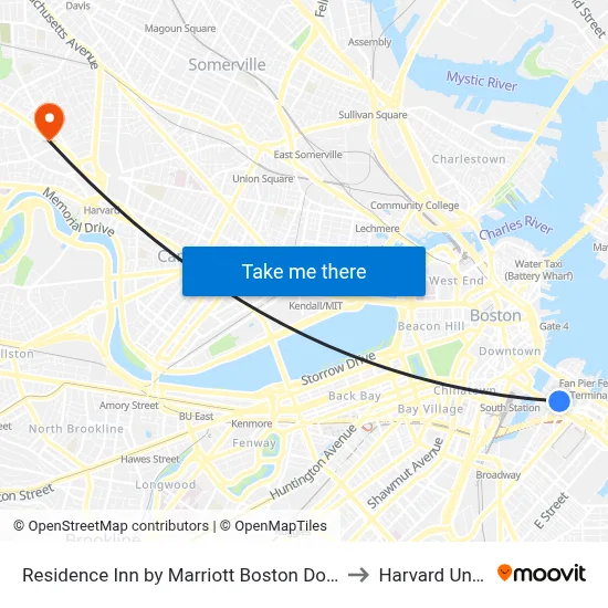 Residence Inn by Marriott Boston Downtown Seaport to Harvard University map