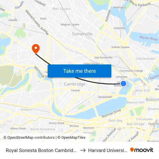Royal Sonesta Boston Cambridge to Harvard University map