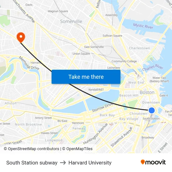 South Station subway to Harvard University map