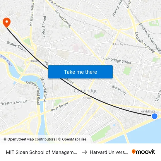 MIT Sloan School of Management to Harvard University map