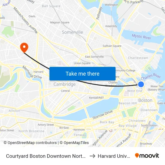 Courtyard Boston Downtown North Station to Harvard University map