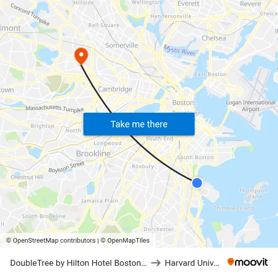 DoubleTree by Hilton Hotel Boston Bayside to Harvard University map