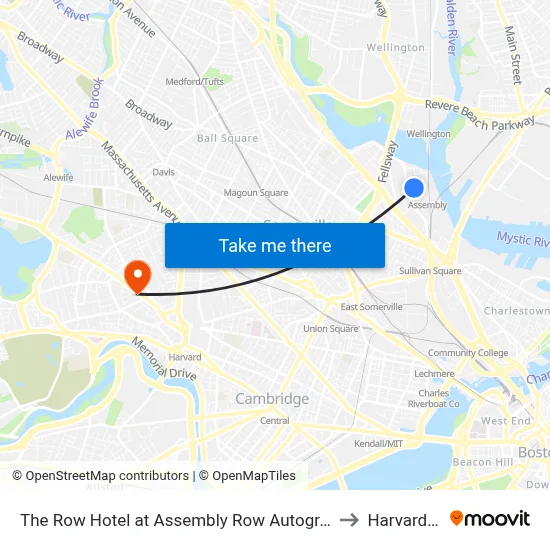 The Row Hotel at Assembly Row Autograph Collection by Marriott Somerville to Harvard University map