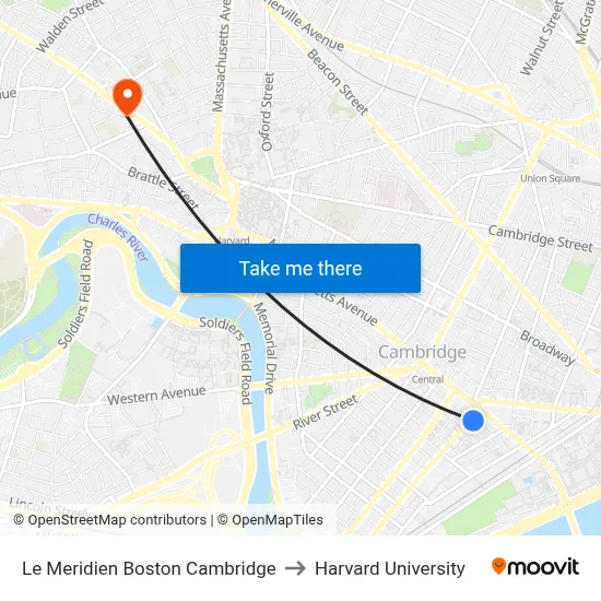 Le Meridien Boston Cambridge to Harvard University map
