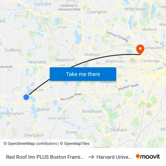 Red Roof Inn PLUS Boston Framingham to Harvard University map