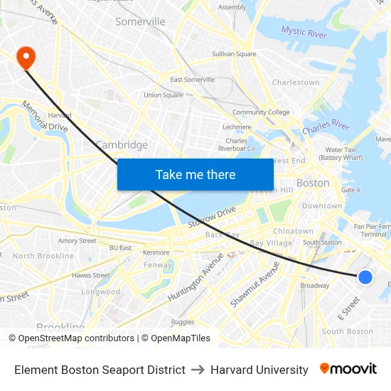 Element Boston Seaport District to Harvard University map