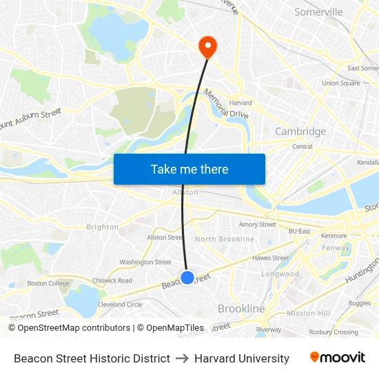 Beacon Street Historic District to Harvard University map