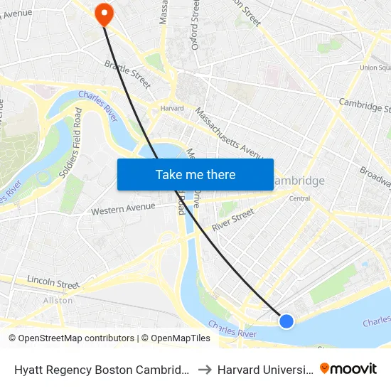 Hyatt Regency Boston Cambridge to Harvard University map