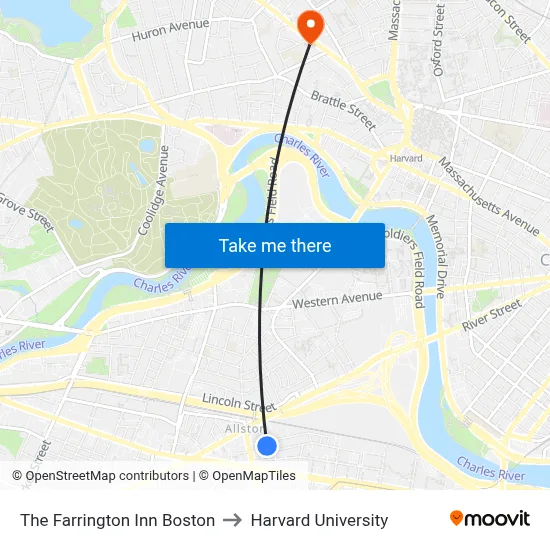 The Farrington Inn Boston to Harvard University map