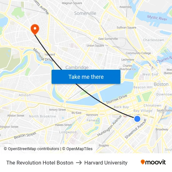 The Revolution Hotel Boston to Harvard University map