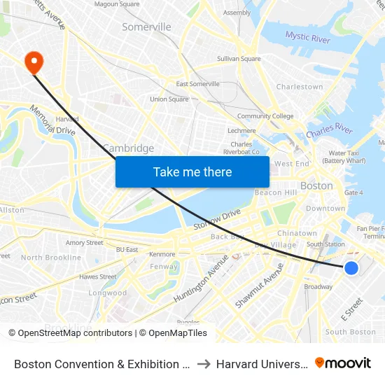 Boston Convention & Exhibition Ctr to Harvard University map