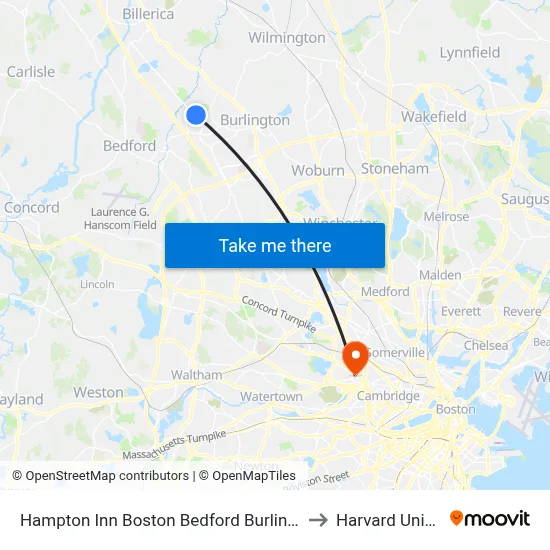 Hampton Inn Boston Bedford Burlington Billerica to Harvard University map