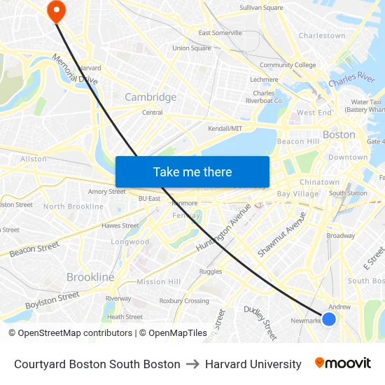 Courtyard Boston South Boston to Harvard University map