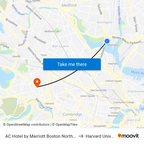 AC Hotel by Marriott Boston North Medford to Harvard University map
