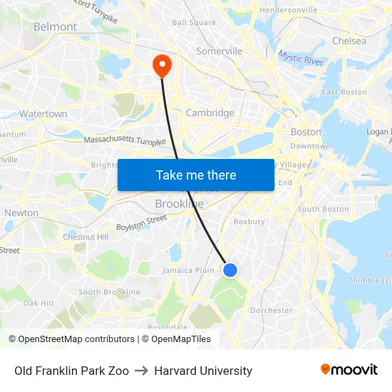 Old Franklin Park Zoo to Harvard University map