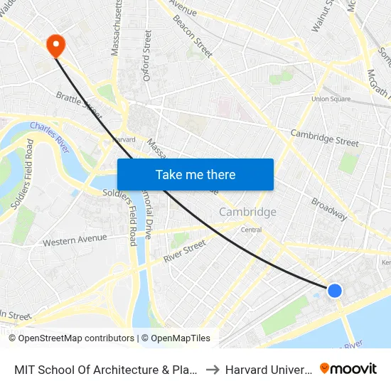 MIT School Of Architecture & Planning to Harvard University map
