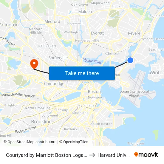 Courtyard by Marriott Boston Logan Airport to Harvard University map