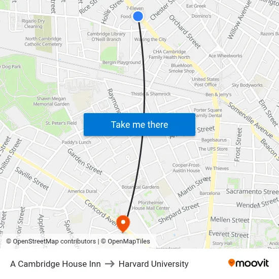 A Cambridge House Inn to Harvard University map
