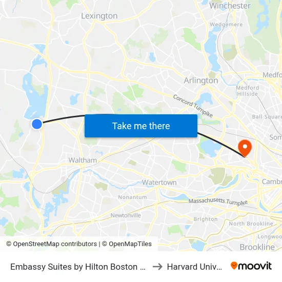 Embassy Suites by Hilton Boston Waltham to Harvard University map