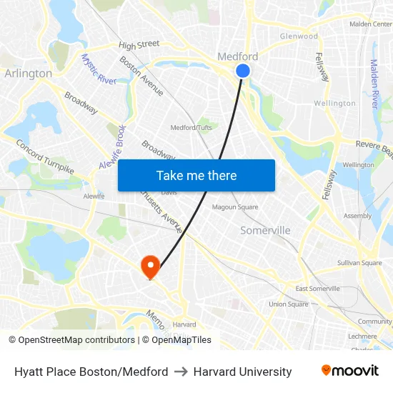 Hyatt Place Boston/Medford to Harvard University map