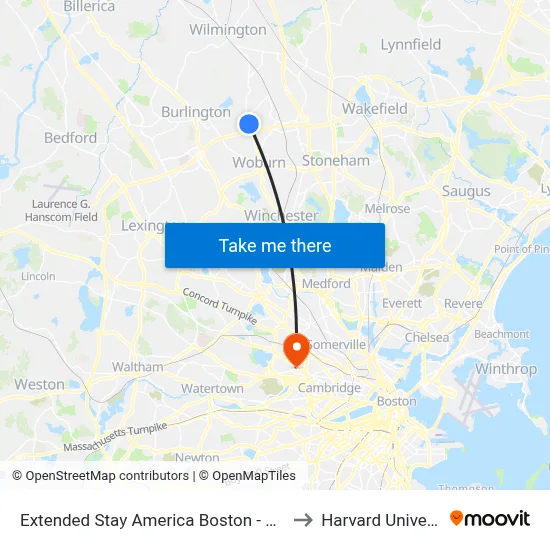 Extended Stay America Boston - Woburn to Harvard University map
