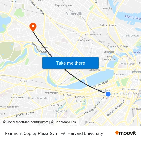 Fairmont Copley Plaza Gym to Harvard University map