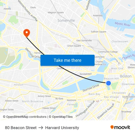 80 Beacon Street to Harvard University map