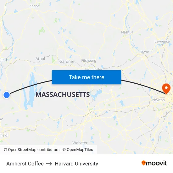 Amherst Coffee to Harvard University map