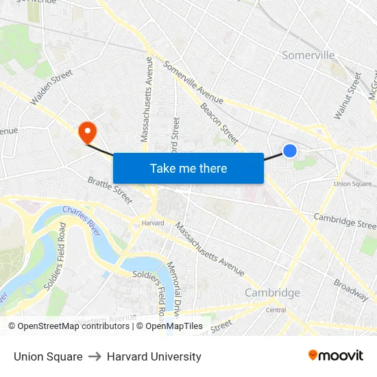 Union Square to Harvard University map