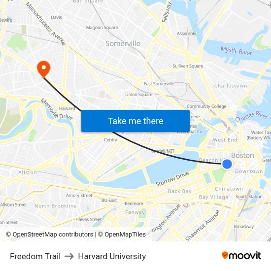 Freedom Trail to Harvard University map