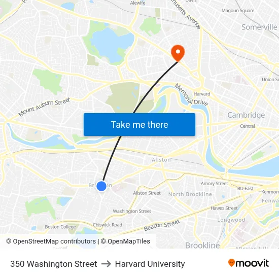 350 Washington Street to Harvard University map