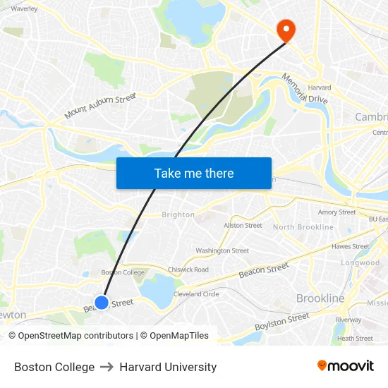 Boston College to Harvard University map