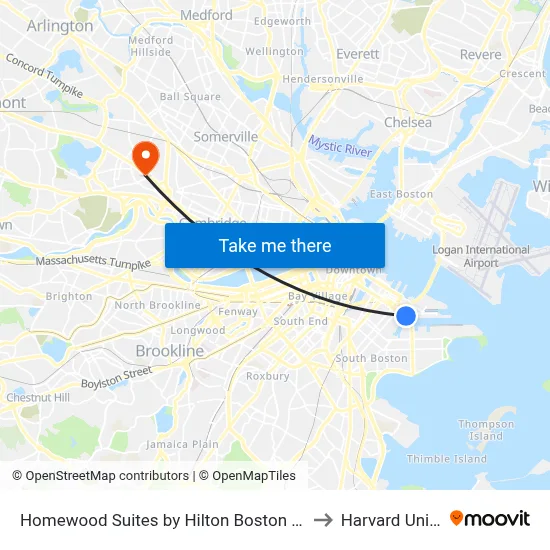 Homewood Suites by Hilton Boston Seaport District to Harvard University map