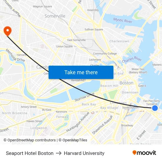 Seaport Hotel Boston to Harvard University map
