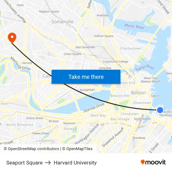 Seaport Square to Harvard University map