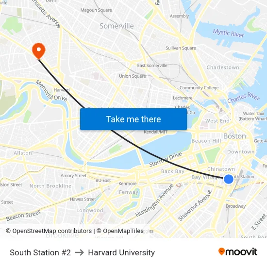 South Station #2 to Harvard University map