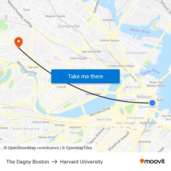 The Dagny Boston to Harvard University map