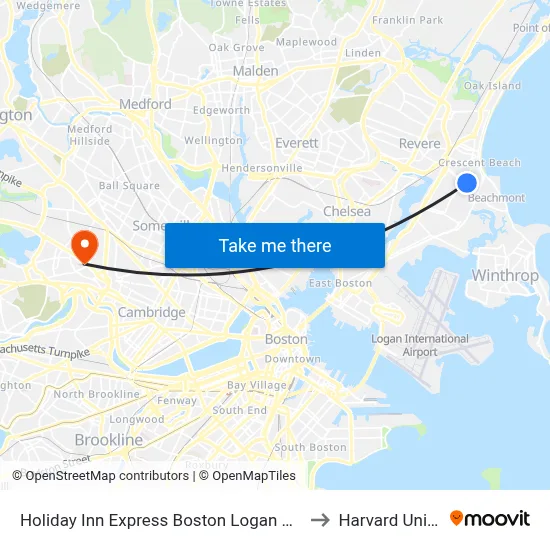 Holiday Inn Express Boston Logan Airport - Revere to Harvard University map