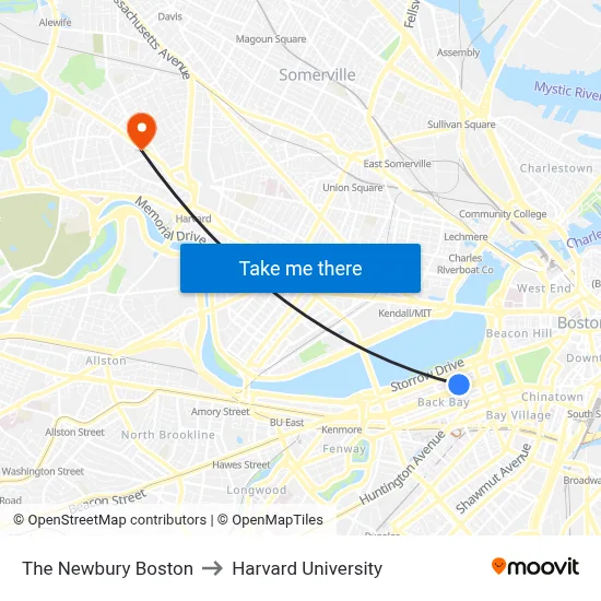 The Newbury Boston to Harvard University map