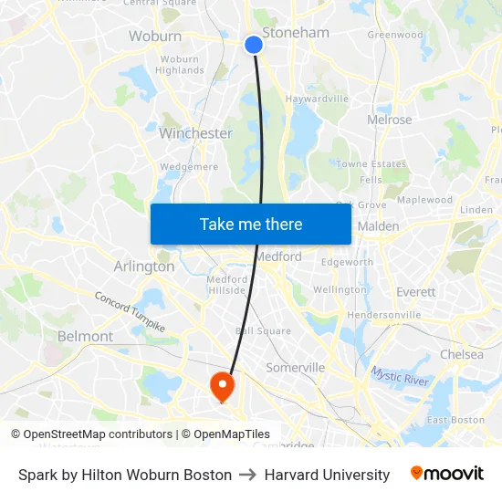Spark by Hilton Woburn Boston to Harvard University map