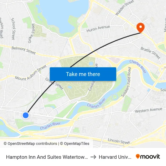 Hampton Inn And Suites Watertown Boston to Harvard University map