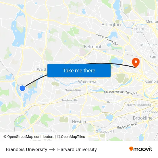 Brandeis University to Harvard University map