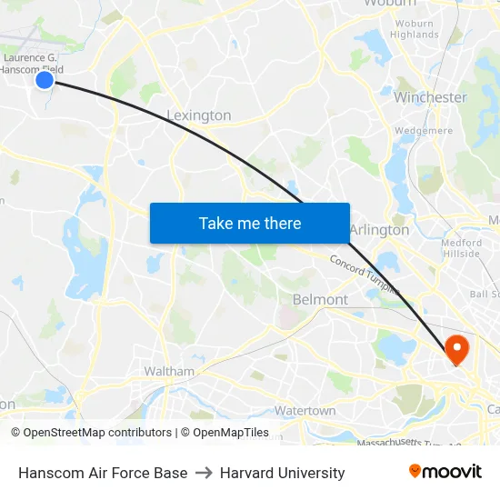 Hanscom Air Force Base to Harvard University map