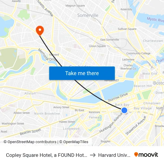 Copley Square Hotel, a FOUND Hotel, Boston to Harvard University map