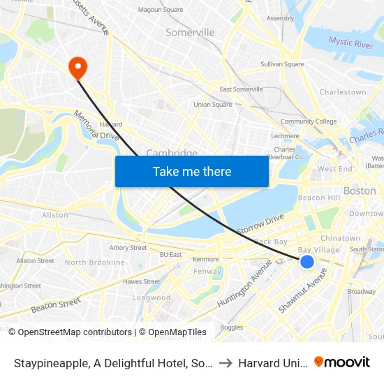 Staypineapple, A Delightful Hotel, South End, Boston to Harvard University map