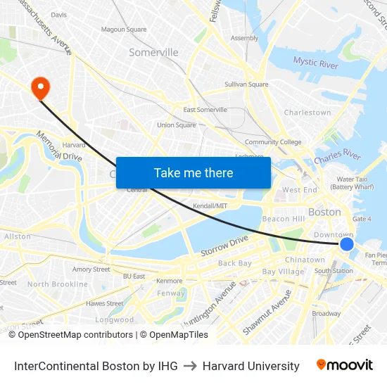 InterContinental Boston by IHG to Harvard University map