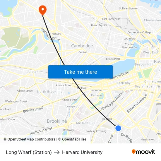 Long Wharf (Station) to Harvard University map